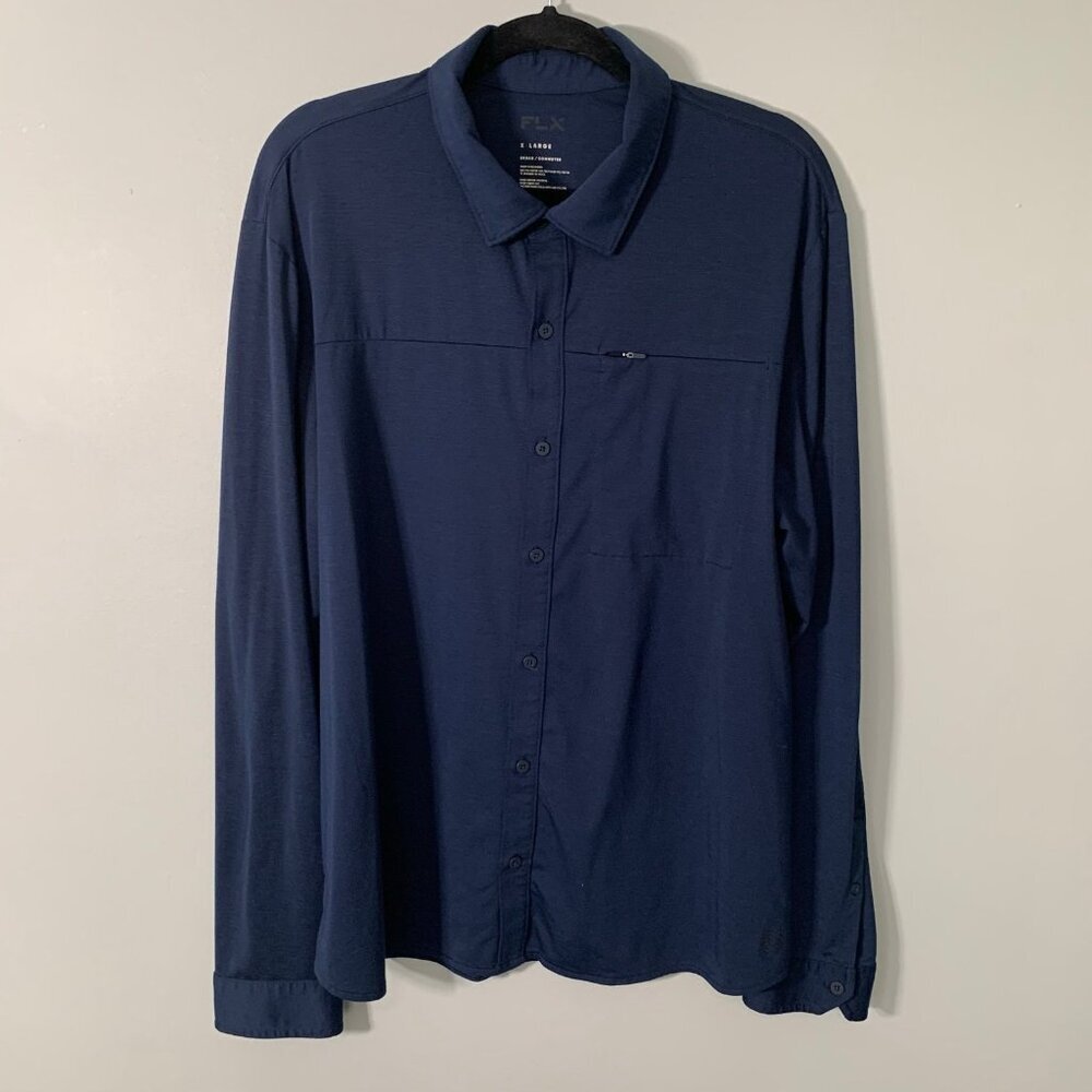 FLX Urban Commuter Shirt Mens XL Navy Blue Long Sleeve Button‎ Down Tech Stretch
